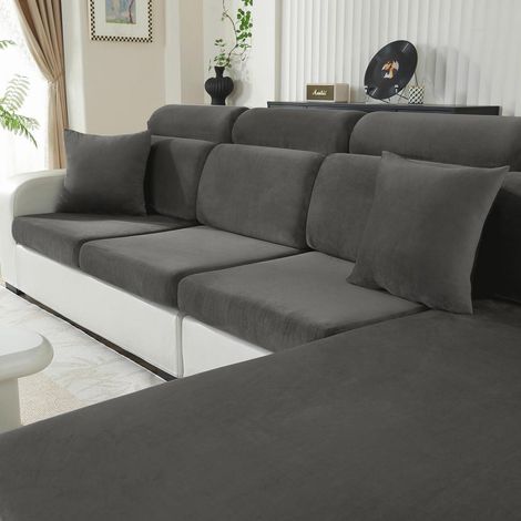 Samt Sitzkissenbezug für Sofa, elastisch & rutschfest, 1-Sitzer, Grau (1/5)