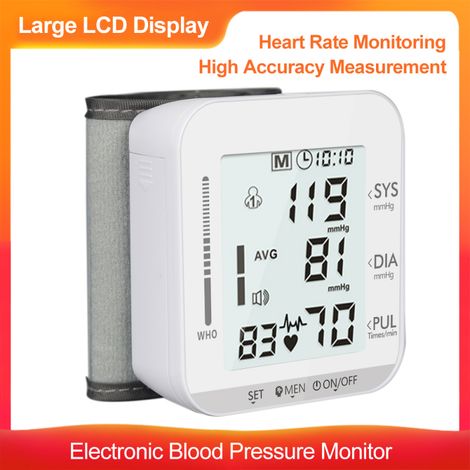 Elektronisches Blutdruckmessgerät für das Handgelenk mit Herzfrequenzerkennung, vollautomatisches Blutdruckmessgerät, digitales LCD-Display.