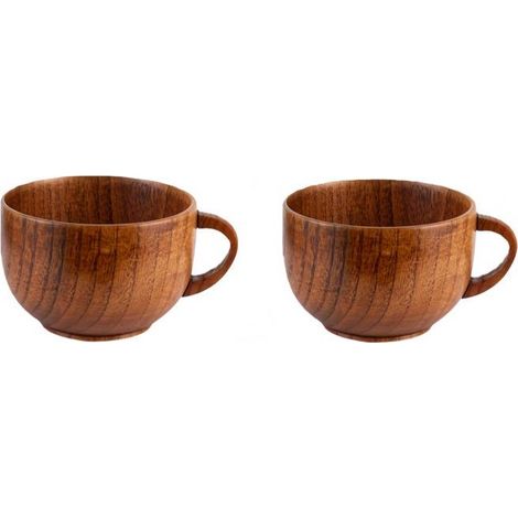 Set aus 2 Kaffeetassen mit Holzgriffen, 200 ml, 8,5 x 8,5 x 5,8 cm, Naturholzfarbe (1/5)
