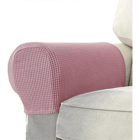 Lot de 2 housses extensibles jacquard antidérapantes pour accoudoirs de canapé et fauteuil. (1/4)