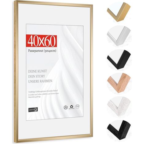 Bilderrahmen 40x60 cm Aluminium gebürstet Champagnergold mit Passepartout 30x40cm (1/5)