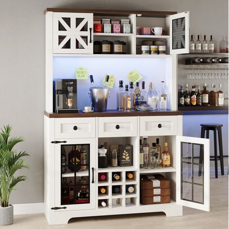 Armadio da cucina alto in MDF e vetro bianco con LED smart, portabottiglie, ripiani regolabili e cassetto 120x40x180 cm (1/5)