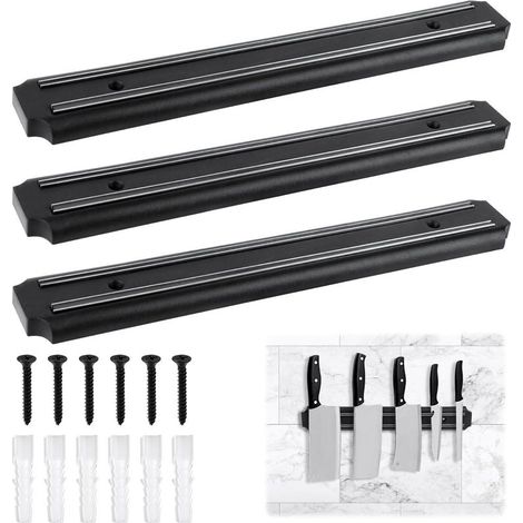 Porte Couteaux Aimanté, 3 Pieces 33cm Barre Aimantée pour Couteaux, Aimant Couteau Mural avec Aimant Extra Puissant, Support Couteaux Aimanté pour Couteaux, Ustensiles de Cuisine et Outil (1/5)