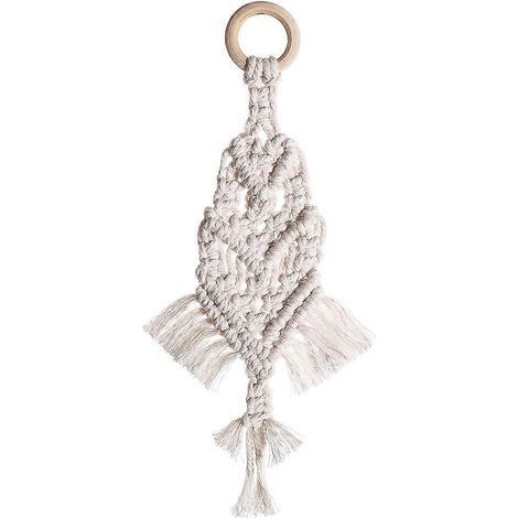 Décoration murale suspendue à pompons faits main, ornement chic et créatif pour la chambre à coucher (blanc)-27X8X2cm-White (1/2)
