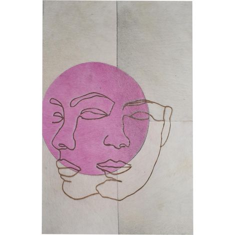 Tableau fait à la main en peau de vache MOONFACES 51x76 gris et rose (1/3)