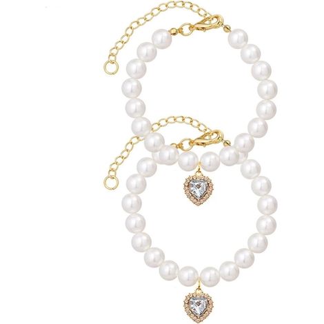 Collier de perles pour chats et chiens, collier élégant et adorable, accessoire ajustable pour chiots et petits chats (blanc, S) (1/5)