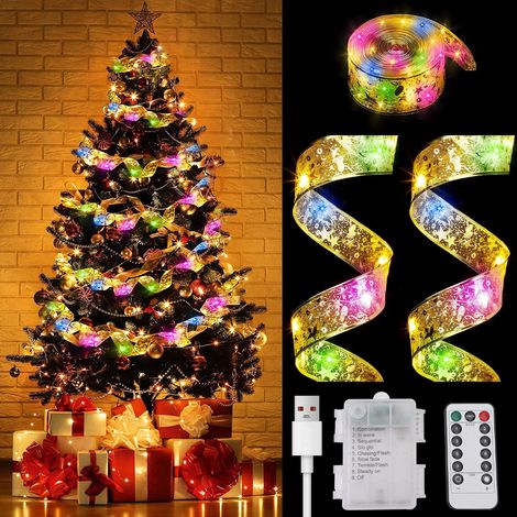 Guirlande lumineuse 10m 100 LED et à piles en fil pour éclairage intérieur et extérieur, Sapin de Chambre Noël Fête Festival Anniversaire Jardin (lumière colorée) (1/5)
