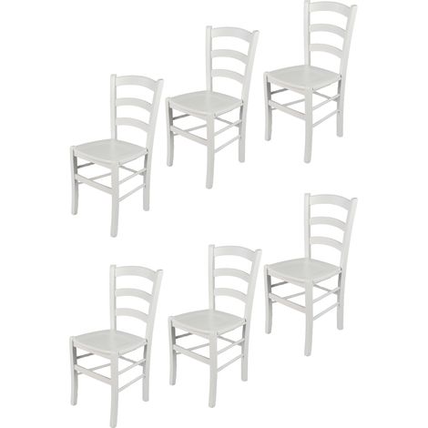 Tommychairs - Set 6 sedie modello Venezia per cucina bar e sala da pranzo, robusta struttura in legno di faggio laccata bianco e seduta in legno