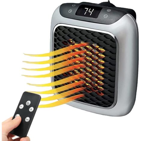 Mini radiateur mural monobloc avec télécommande, radiateur mural 800 W avec thermostat numérique, radiateur en céramique, radiateur peu encombrant (carré, gris) (1/2)
