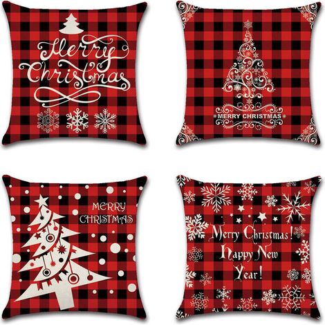 Taie d'oreiller de Noël,Maison Taie d'oreiller de Noël,Rouge 1 4 pièces GROOFOO