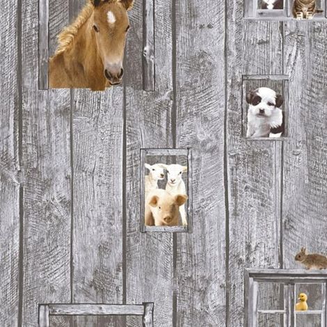 AS Creation Little Stars Animals Wallpaper Wood Planks Farm Paste The Wall (1/4)
