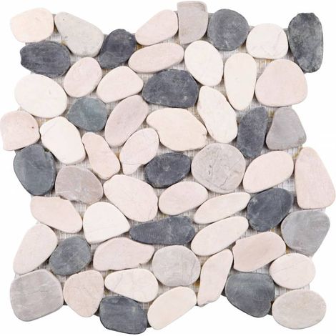 MAT INTER - Lot de 9 Mosaïques - 300x300 - Galets rectifies blanc / gris clair / gris foncé