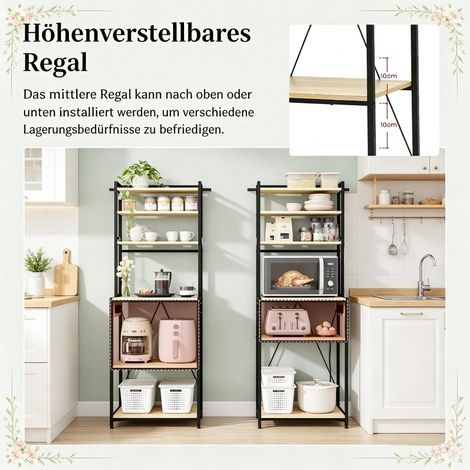 Meuble café stable avec étagères, prise intégrée, poste de travail compact pour cuisine, commode de rangement et présentoir mural, 3 niveaux, bois robuste (1/5)