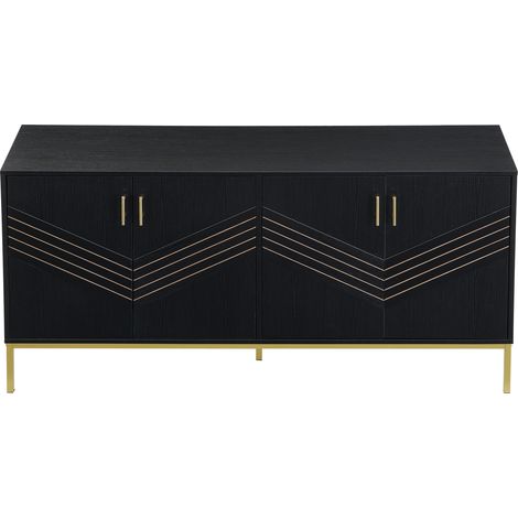 Buffet moderne 4 portes noir et or en MDF et métal 160x40x80,5 cm HOMVRA (1/5)