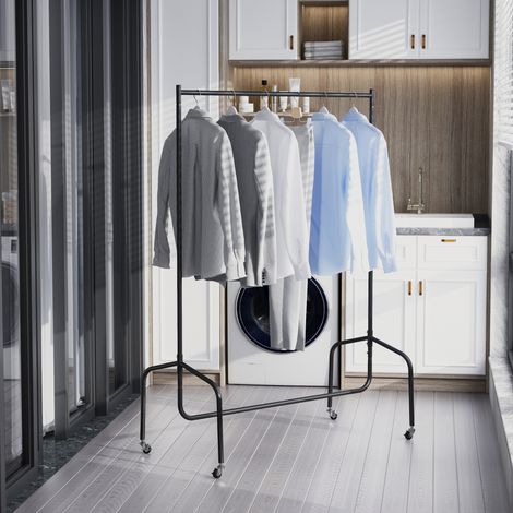 Portant à Vêtements avec Roulettes Tringle a Vêtement solide Charge 140 Kg 150 x 60 x 170 cm Porte-Manteau en acier noir (1/5)