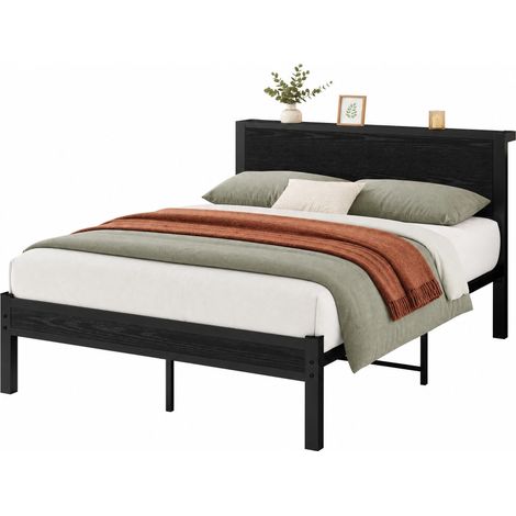 Letto piattaforma 140 x 200 cm in metallo e MDF nero con testiera e vano contenitore (1/5)