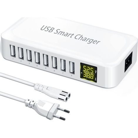 SABIR USB-Ladegerät, tragbares Multi-USB-Ladegerät mit 8 Anschlüssen, mehreren USB-Anschlüssen, Ladestation mit LED-Anzeige, Wandladegerät für iPhone 13/12/11/Pro/Mini, iPad, Samsung Galaxy S21/S10, T