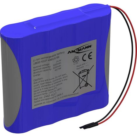 Pacco batteria 4x 18650 Ansmann 4S1P con cavo Li-Ion 14.4 V 3350 mAh
