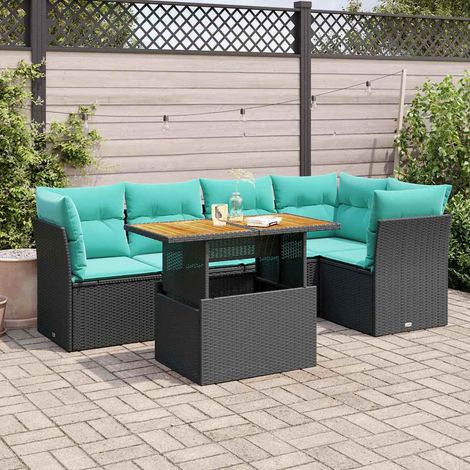 vidaXL Set Divano da Giardino 6 pz con Cuscini Nero in Polyrattan