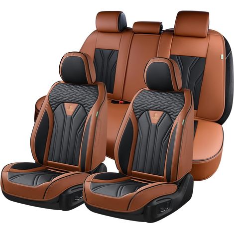 Housses de Siège en Cuir Complètes - Protection Auto 5 Sièges Universel pour Voitures, SUV, Camions - Brun