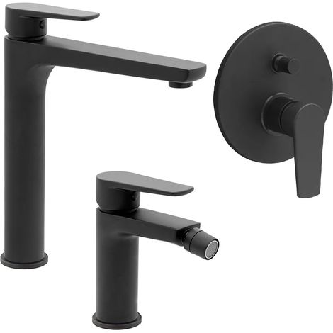 Set miscelatori lavabo alto bidet e doccia a incasso 2 vie nero opaco Erika (1/5)