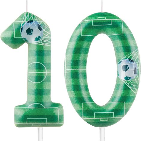 Bougie d'anniversaire en forme de chiffre 10 - Décoration de gâteau d'anniversaire - Bougie verte sur le thème du ballon de football - Décoration de gâteau pour hommes, garçons et enfants (1/5)