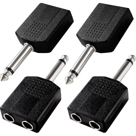 4 Pieces 6.3 mm Jack Mono Audio Splitter Adapter, 6.3 mm Mono Jack to Mono 2 x 6.4 mm Adapter, Nickel Plated (1/5)