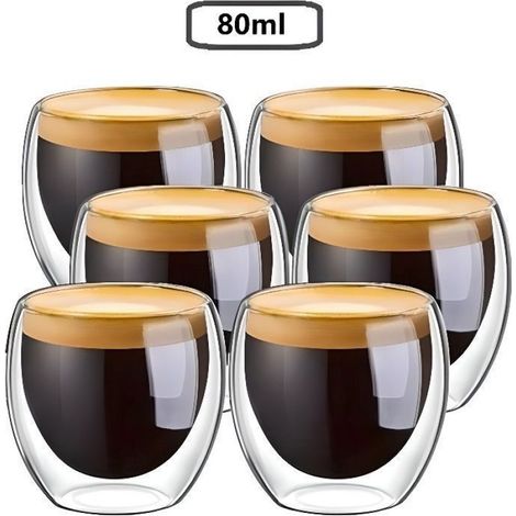 Tasse à café/Expresso/Espresso en Verre - - Set-Tasses à café Double paroi - 80ml - Transparent - Blanc (1/4)
