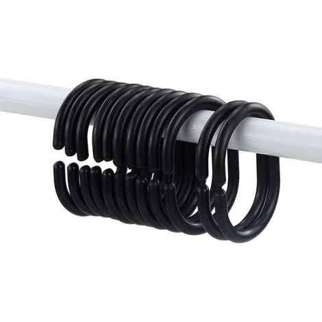 Anneaux de rideau de douche en forme de C pour rideaux de douche et rideaux de fenêtre, 12 pièces (noir) (1/5)