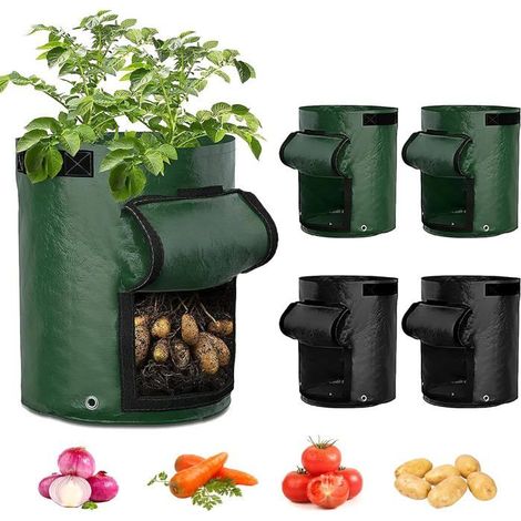 Sacs de culture Lot de 4 PE et tissu non tissé Avec fenêtre et poignées Pour pommes de terre et légumes (1/5)