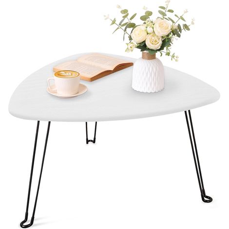 Table basse pliable en bois blanc pour petits espaces, table basse en forme de goutte avec pieds en acier, meuble d'appoint moderne pour salon, maison et bureau (1/5)