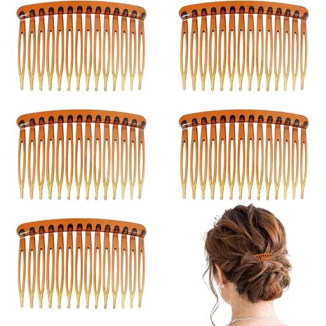 Peigne Latéral - 14 Dents - Torsadé - Marron - Pour Coiffures Élégantes - Lot De 5 (1/5)