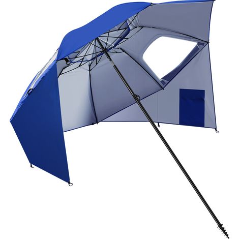 Jiubiaz Sonnenschirm 210 cm UV50+ mit Schraub-Erdspieß, windstabiler Strandschirm, neigbar & tragbar für Strand Balkon Garten Blau