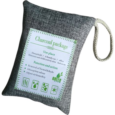 Beyamis Sac purificateur d'air anti-odeurs avec indicateur de couleur, charbon de bambou activé, élimine les gaz odorants nocifs pour maison neuve, voiture et meubles (gris). (1/5)