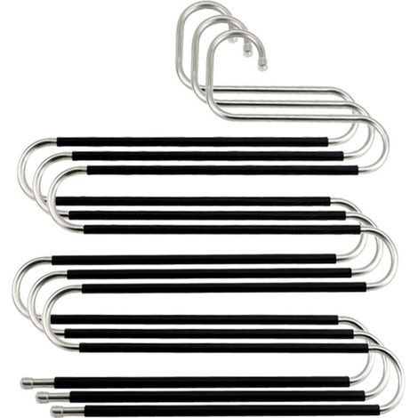 Cintre à pantalon multiples, stable et peu encombrant, en métal, pour 5 pantalons, antidérapant en forme de S. (1/4)