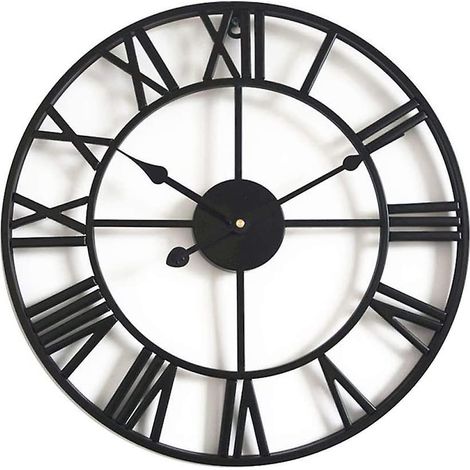 Horloge murale silencieuse vintage, horloge squelette en métal de 40 cm (noire) (1/5)