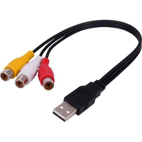 Câble USB vers 3RCA mâle 0,3 m vers 3 RCA Femelles Jack Splitter Audio Vidéo AV Composite Adaptateur pour TV/PC (1/4)