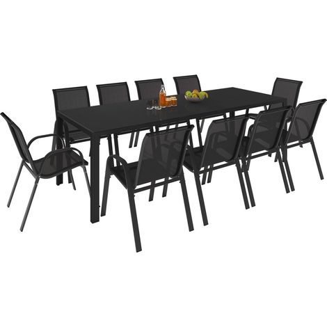 Gartenmöbel MADRID Tisch 240 CM und 10 stapelbare Stühle schwarz