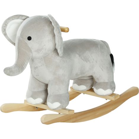 Cheval à Bascule pour Enfants 2-4 Ans en Forme d'Éléphant avec Sons et Revêtement Doux, Gris (1/5)