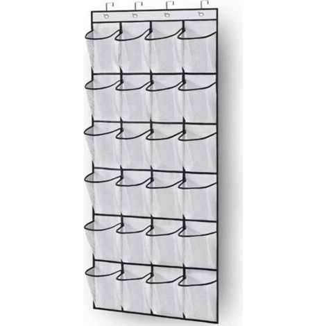 Gestionnaire de chaussures sur la porte gain de place rangement de chaussures sur la porte 24 poches gain de place avec 3 crochets pour la cuisine armoire chambre à coucher, blanc (1/5)