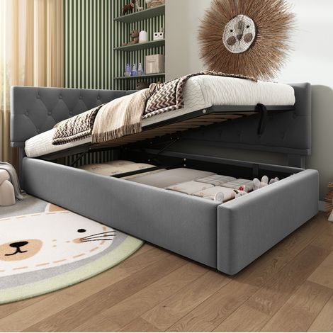 CHICFURN Cama nido 90x190 cm de terciopelo gris con almacenaje hidráulico, sin colchón (1/5)