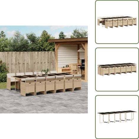 The Living Store 13-tlg. Garten-Essgruppe mit Kissen Beige Poly Rattan - Gartentisch - Gartenmöbelset - Esstisch - Outdoor Möbel - Terrassenmöbel (1/5)