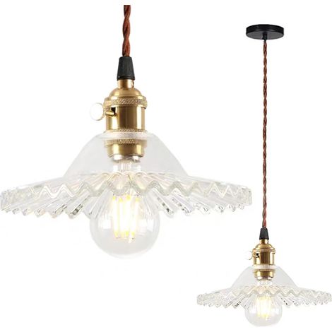 Lustre de plafond Edison industriel vintage moderne suspension décorative avec base en et abat-jour couleur E27 laiton verre transparente (1/4)