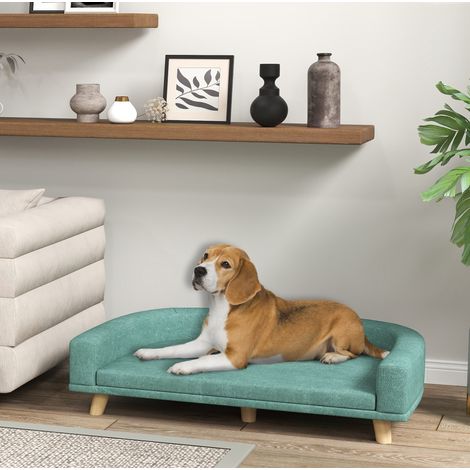 Canapé pour chien 98x67x25 cm en polyester vert avec coussin déhoussable pour salon – MEUBLIV (1/5)