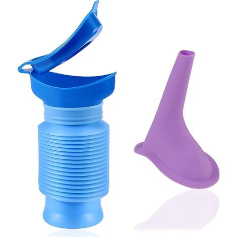 Retractable Urinal + Purple Funnel for Men and Women Portable 750 ml Urine Bottle Reusable Urine for Children, Camping, Car, Travel, Bottling and Queuing (1/5)