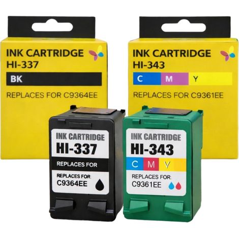 Cartouches Compatibles HP 337 343 Imprimantes Deskjet 6940 à 6983 & OfficeJet 6304 à 6318 & PhotoSmart 2571 à 8053 & PSC 4180 (1/5)