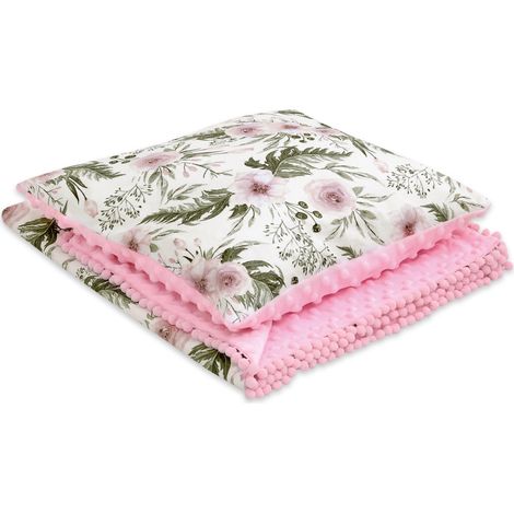 Set: coperta e cuscino double face in cotone minky - peonie rosa (1/2)
