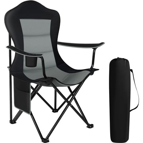 WOLTU Sedia da Campeggio. Sedia Pieghevole Portatile. Sedia da Pesca in Oxford. Sedia da Spiaggia con Portabicchieri. Borsa da trasporto. Nero+Grigio Scuro (1/5)