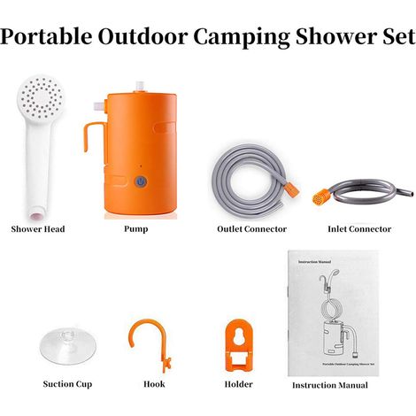 Tragbares Outdoor-Duschset, Campingdusche, USB-aufladbare Duschpumpe für Camping, Wandern, Rucksackreisen (1/5)