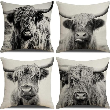 BEBUSINGOTO Lot de 4 housses de coussin carrées en lin doux, 45 x 45 cm, décoratives, style western, pour canapé, fauteuil, lit, salon (1/5)